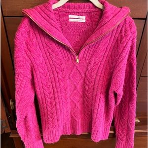 Anthropologie 3/4 gold zip hot pink sweater. Pink is the color of the season